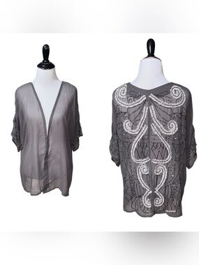 BKE Boutique Women's M Medium Duster Top Chiffon Heavy Embroidery NWT Bohemian